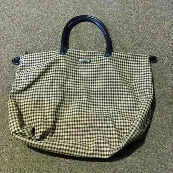 Longaberger Brown Checkered Weekender / Overnight Tote Bag - Picture 2 of 9